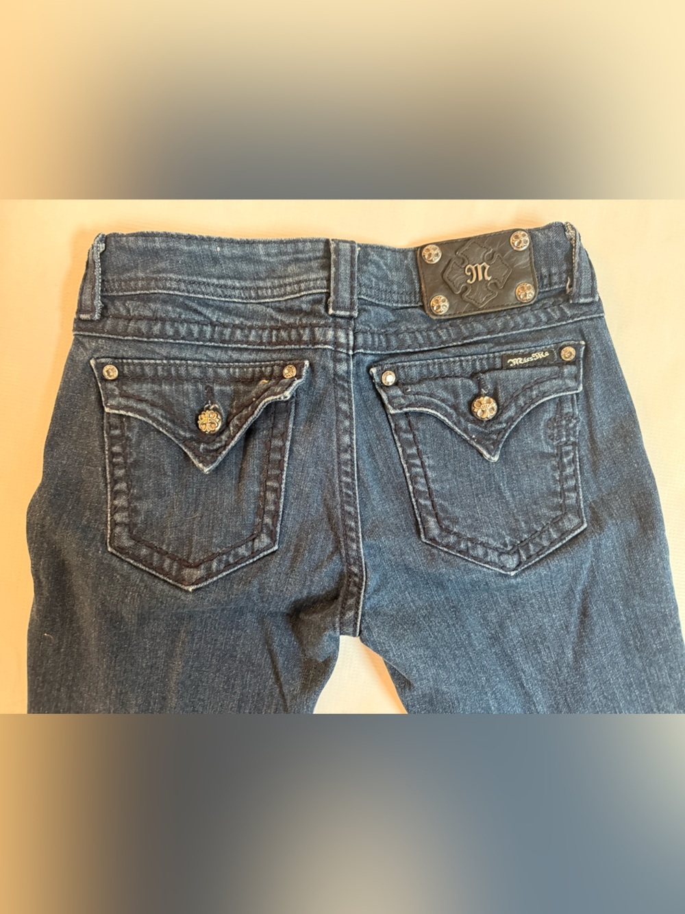 Miss Me Dark Blue Skinny Jeans with Embellished Back Pockets